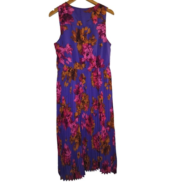 SOFIA VERGARA Sleeveless Pleated Dark Floral Midi Dress L 12/14 Boho Fairy Party - Picture 4 of 11